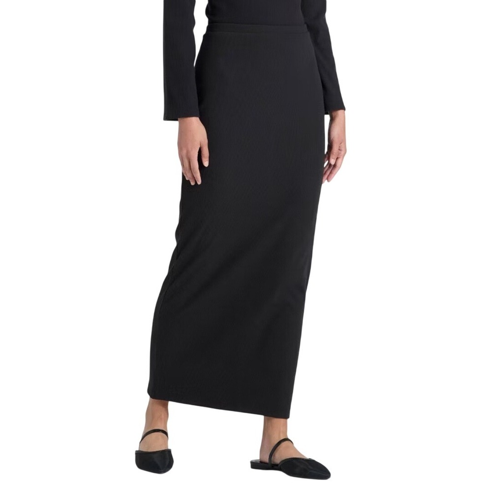 A New Day Women's Black Ribbed Knit Elastic Waist‎ Midi Skirt Size XL